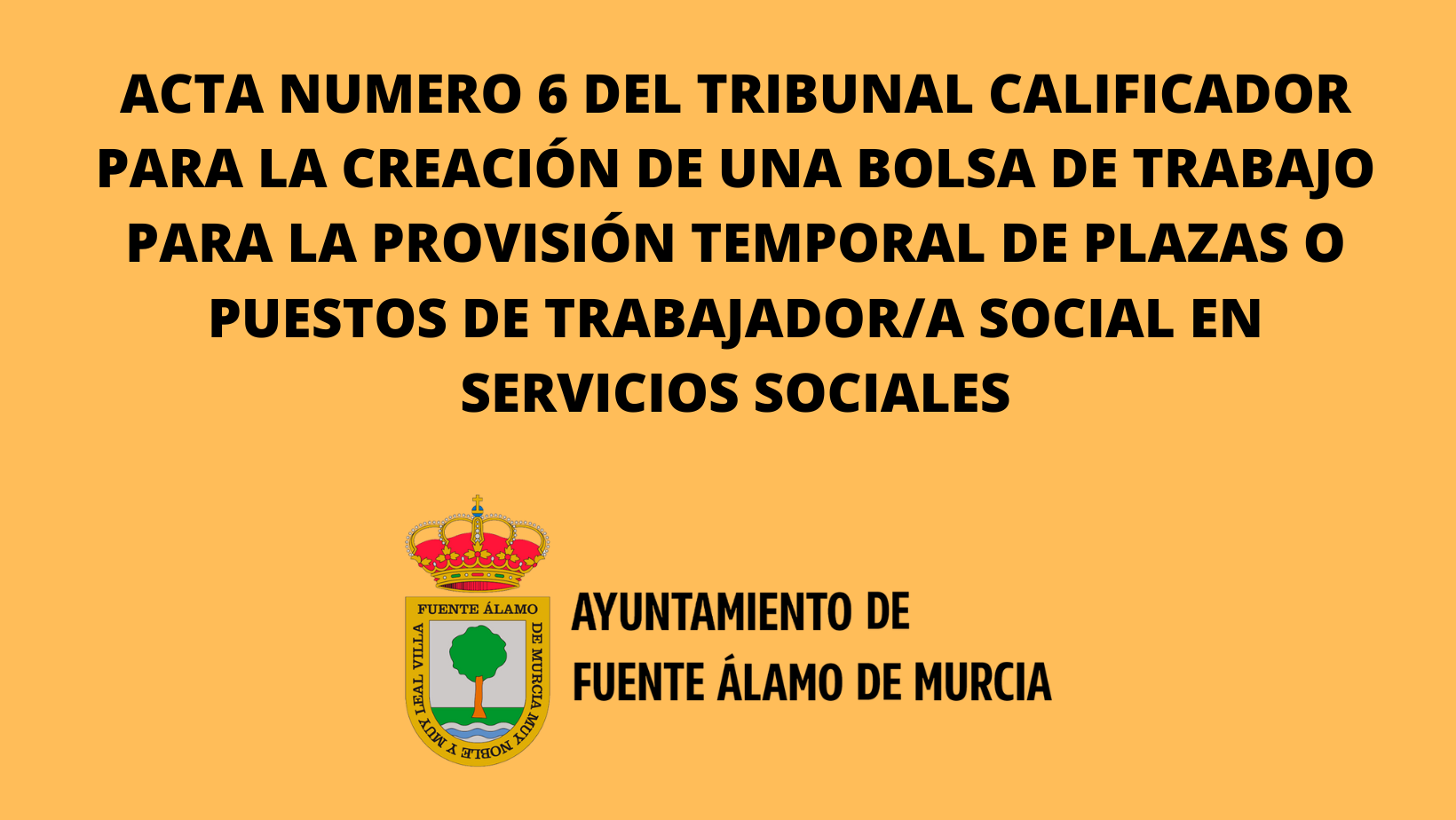 ACTA CREACIÓN DE UNA BOLSA DE TRABAJO PARA LA PROVISIÓN TEMPORAL DE PUESTOS DE TRABAJADOR/A SOCIAL