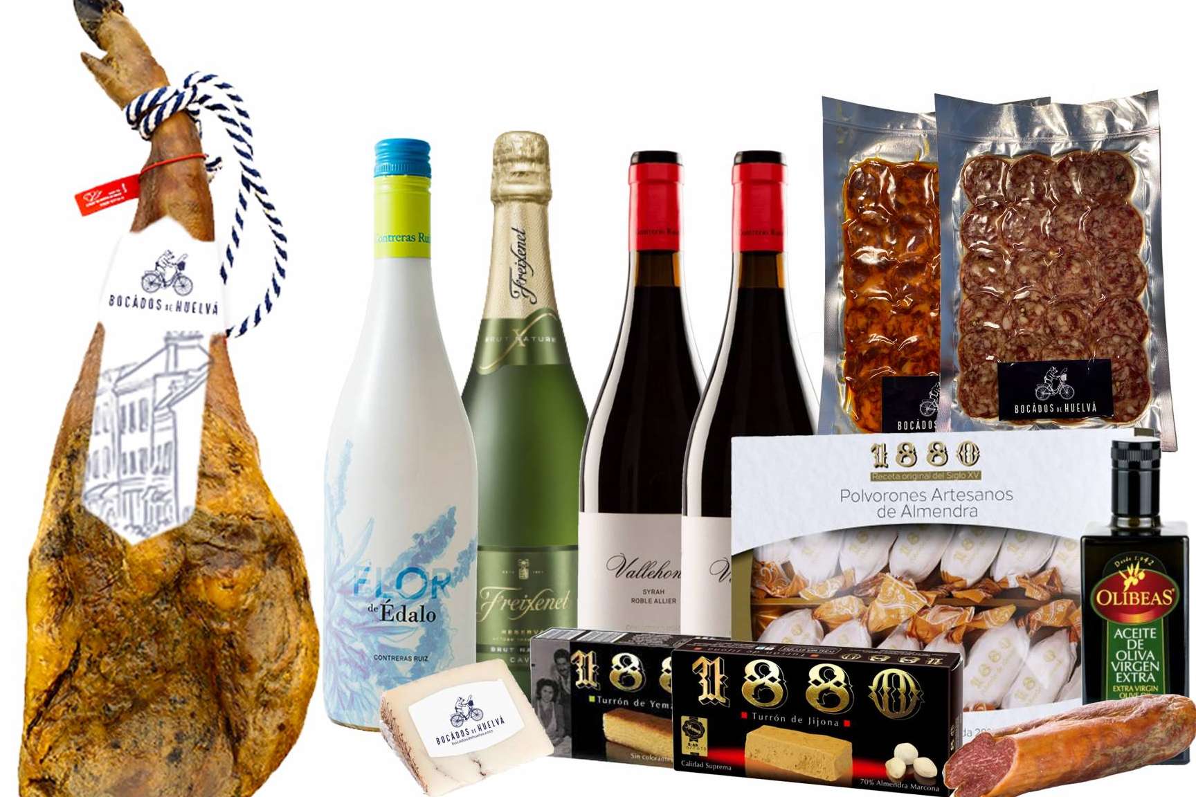 El jamón ibérico y la gamba blanca a domicilio son dos productos gourmet de Bocados de Huelva que no pueden faltar en la mesa durante la navidad