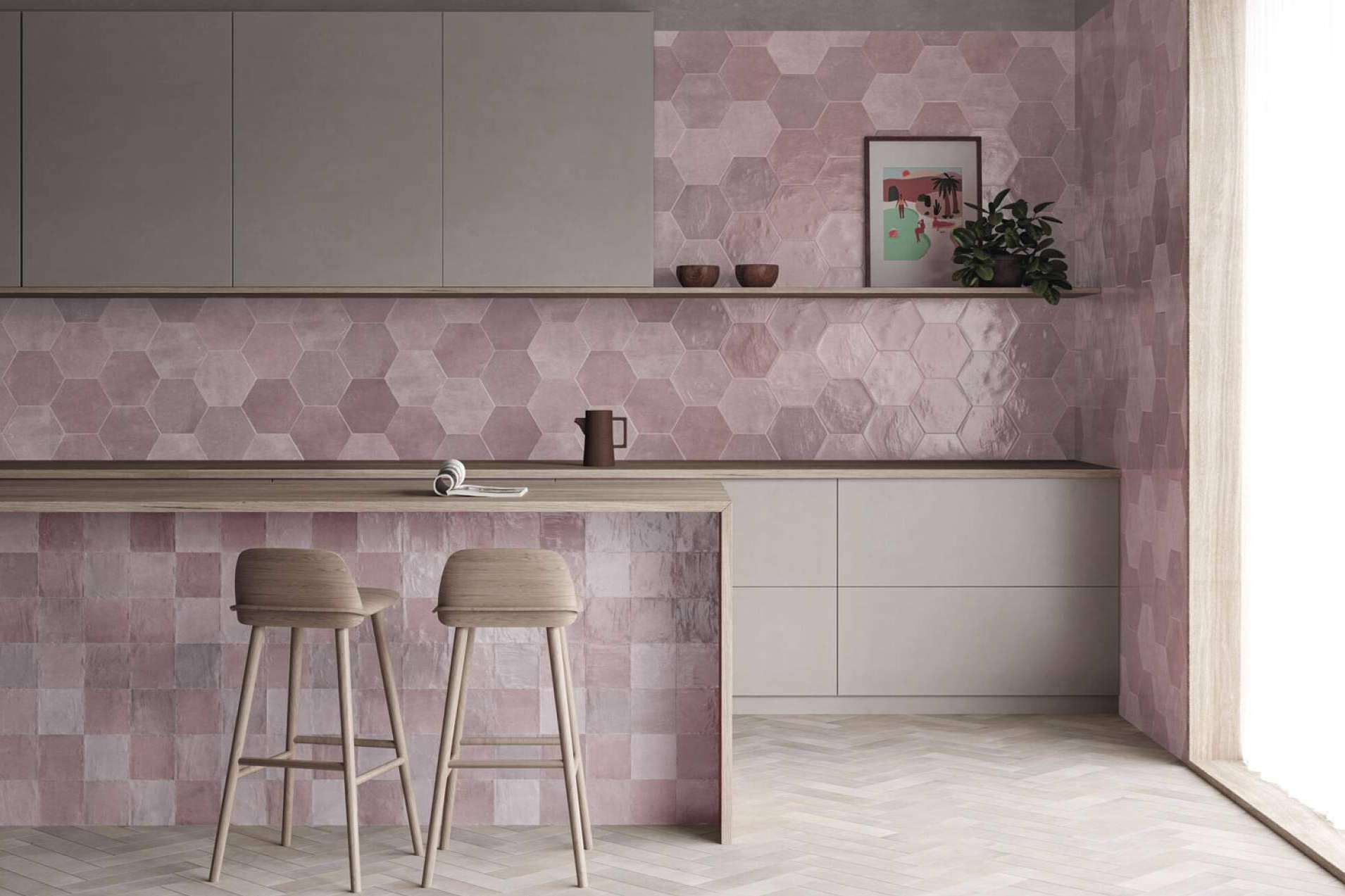 Duritti Cerámica permite atreverse a instalar azulejos rosas en cocinas y baños